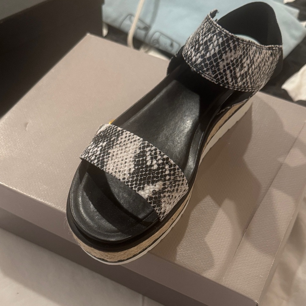 Franco Sarto Black and Snake Print Sandals